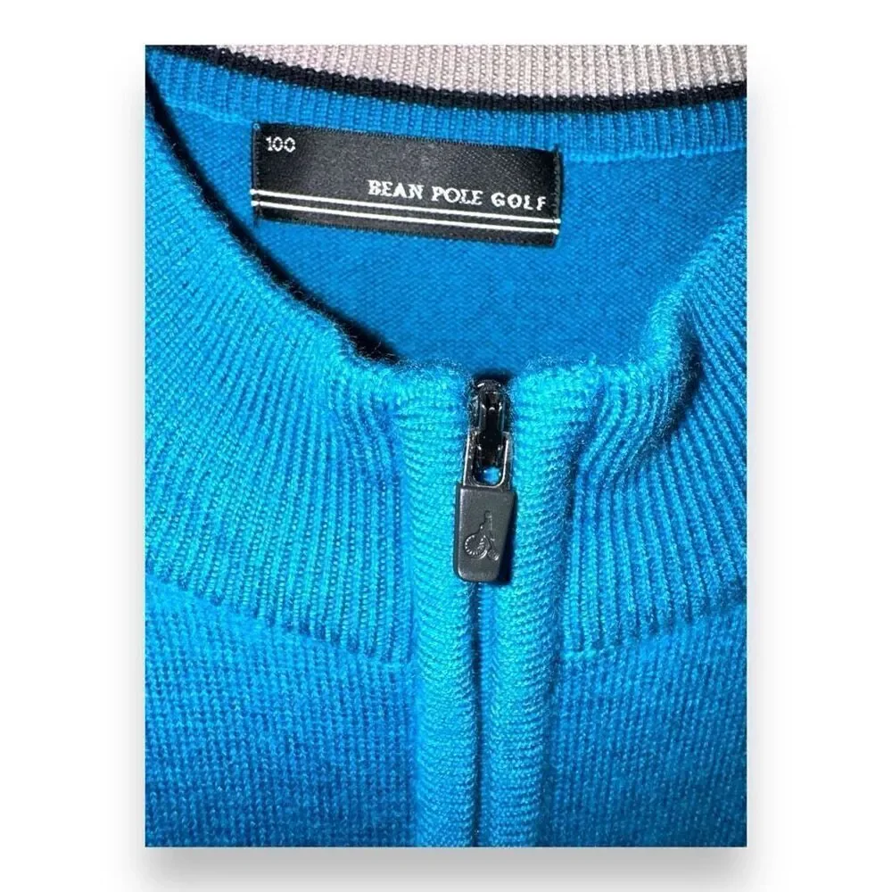 Blue Bean Pole Golf Wool Quarter Zip Sweater vest Size M